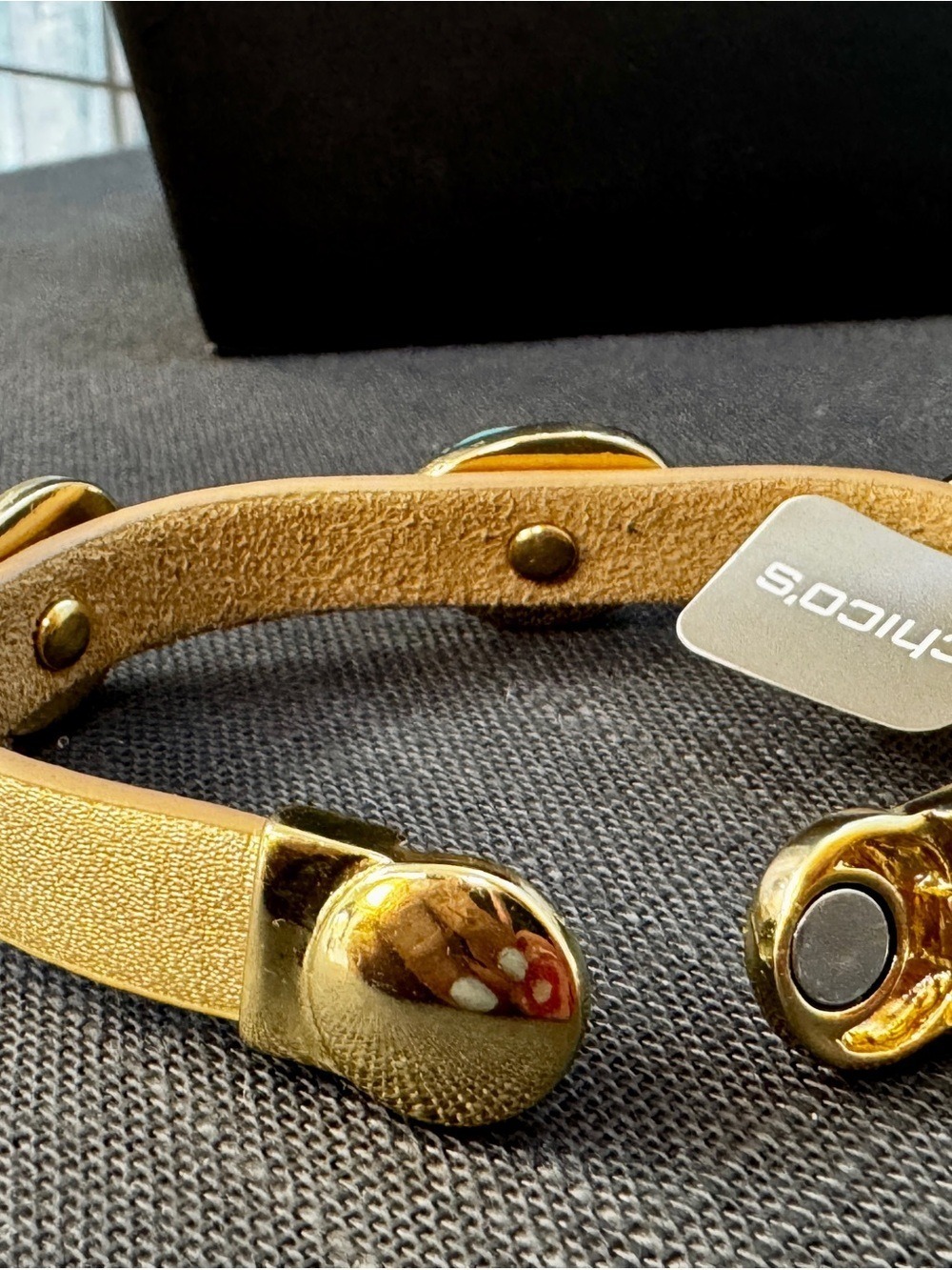 Chico's Gold Leather Bracelet with Aqua Green Druzy Stone - Picture 5 of 7